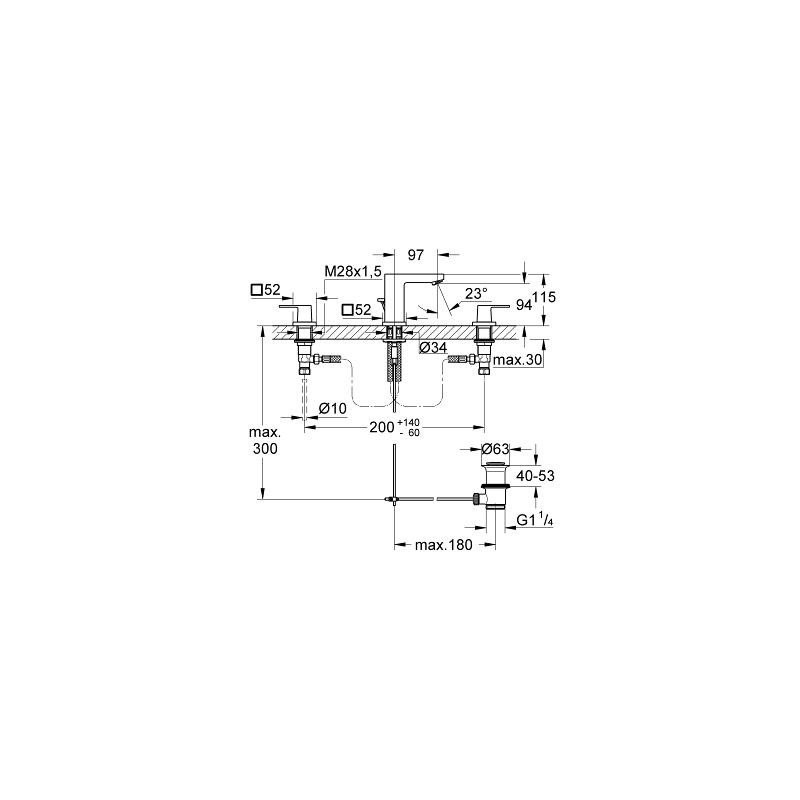 Смеситель для раковины на три отверстия, S-Size, Eurocube, Grohe