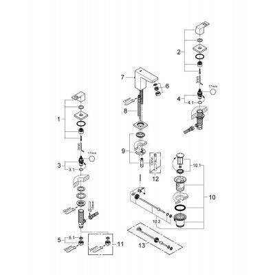 Смеситель для раковины на три отверстия, S-Size, Eurocube, Grohe