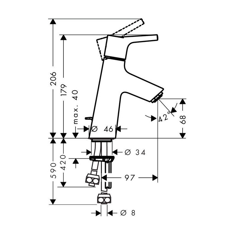 Смеситель для умывальника, Talis S, с донным клапаном, Hansgrohe 72013000