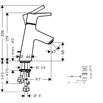Смеситель для умывальника, Talis S, с донным клапаном, Hansgrohe 72013000