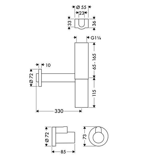Сифон 1 1/4" в наборе с  двумя накладками, Flowstar, Hansgrohe