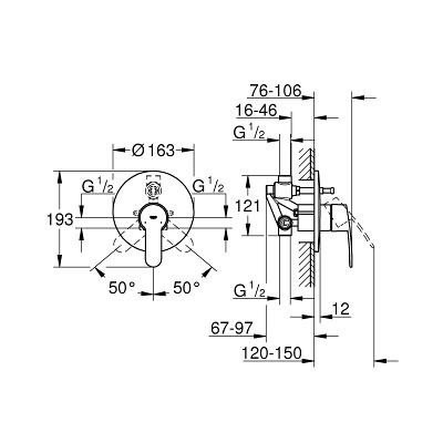 Смеситель для ванны и душа однорычажный, скрытого монтажа, Eurostyle Cosmopolitan, Grohe