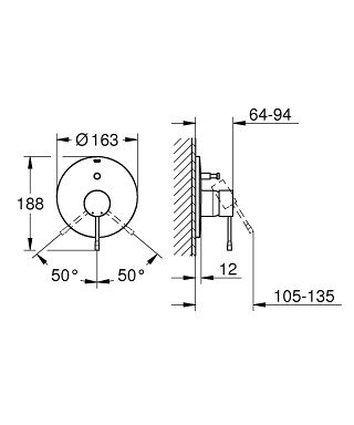 Смеситель для ванны скрытого монтажа, однорычажный, суперсталь, Essence New, Grohe