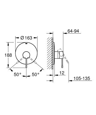Смеситель для душа скрытого монтажа, однорычажный, суперсталь, Essence New, Grohe