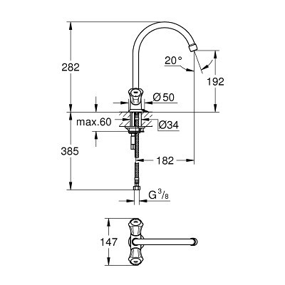 Смеситель для мойки на одно отверстие, с цепочкой, DN 15, Costa L, Grohe 31812001