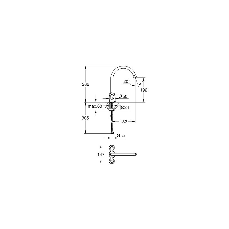 Смеситель для мойки на одно отверстие, с цепочкой, DN 15, Costa L, Grohe 31812001