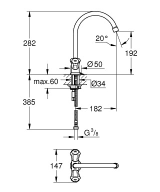 Смеситель для мойки на одно отверстие, с цепочкой, DN 15, Costa L, Grohe 31812001