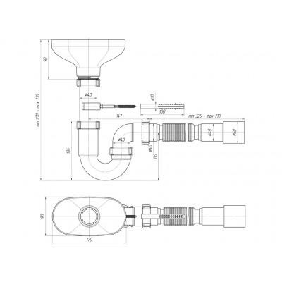 Сифон Ани 1 1/2"x40, прямоточный с разрывом струи и г/т 40х40/50 (DR0115)