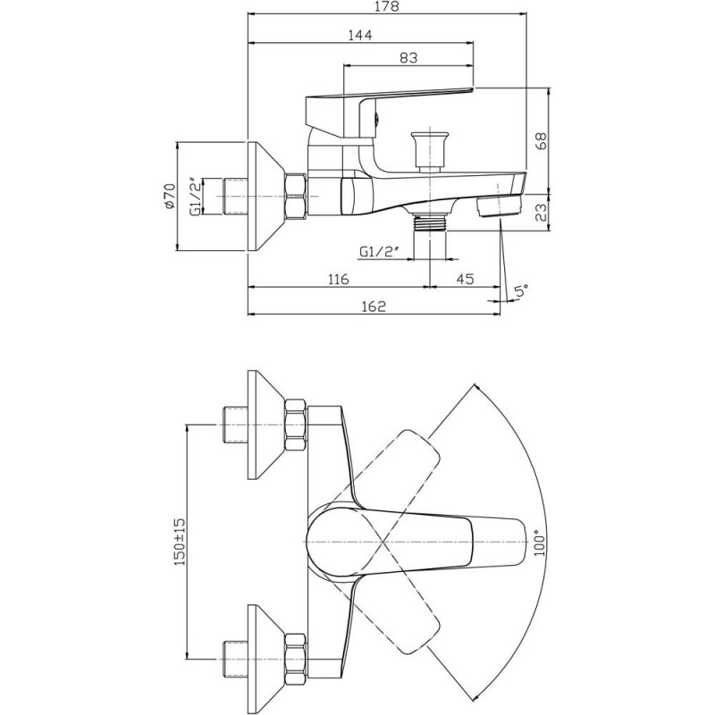 Смеситель ZOLLEN BERGEN для ванны короткий изл., карт. 35 мм (арт. BE61610141)