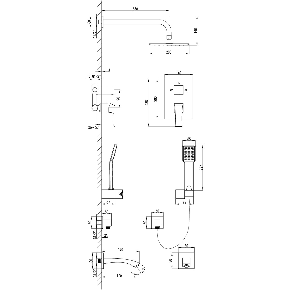 Смеситель Lemark Unit LM4522C для ванны и душа, встраиваемый