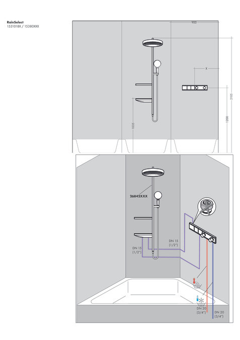 Скрытая часть Hansgrohe RainSelect для 2 потребителей 15310180