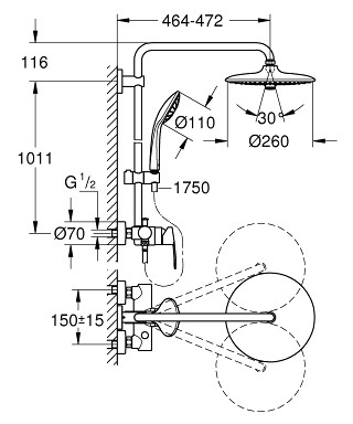 Душевая система с однорычажным смесителем настенного монтажа, Euphoria System 260, Grohe, 27473001