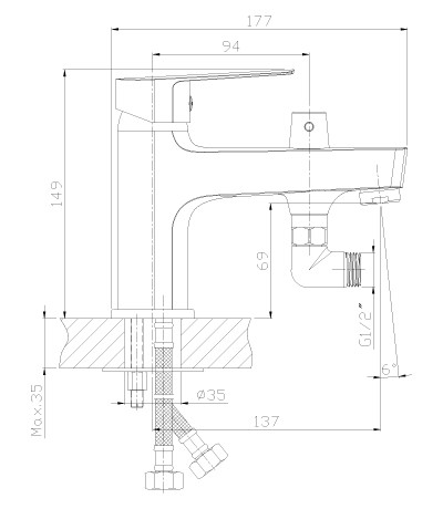 Смеситель Rossinka S35-38 на борт ванны на 1 отверстие