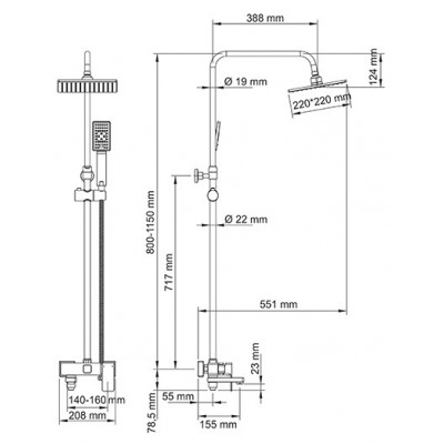 A17701 Душевой комплект со смесителем для ванны, 80/115 x 55,1 см, WasserKRAFT