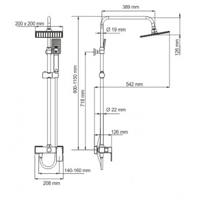 A17702 Душевой комплект со смесителем для душа, 80/115 x 54,2 см, WasserKRAFT