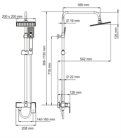 A17702 Душевой комплект со смесителем для душа, 80/115 x 54,2 см, WasserKRAFT