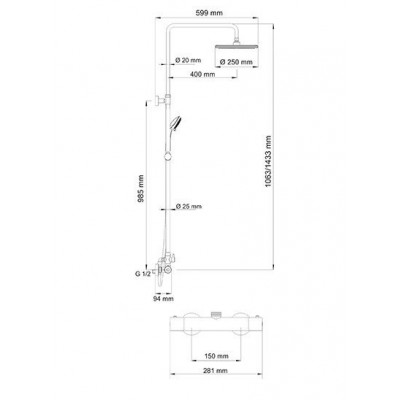 A13302 Thermo Душевой комплект со смесителем для душа, 106/144х60 см, WasserKRAFT