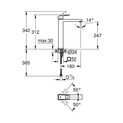 Смеситель однорычажный для раковины DN 15 XL-Size, Eurocube, Grohe