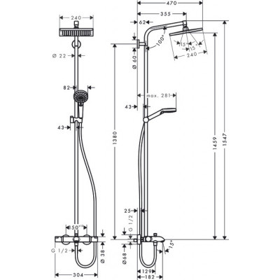 Душевая панель Showerpipe 240 1jet с термостатом для ванны, Crometta E, Hansgrohe