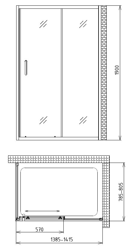 Душевой уголок 140x75x190см Gemy S30191B-A75