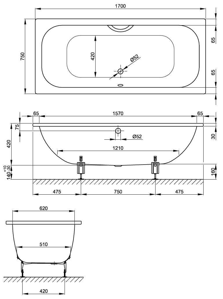 Ванна BetteDuett 170 x 75 см, с покрытием BetteGlasur® Plus