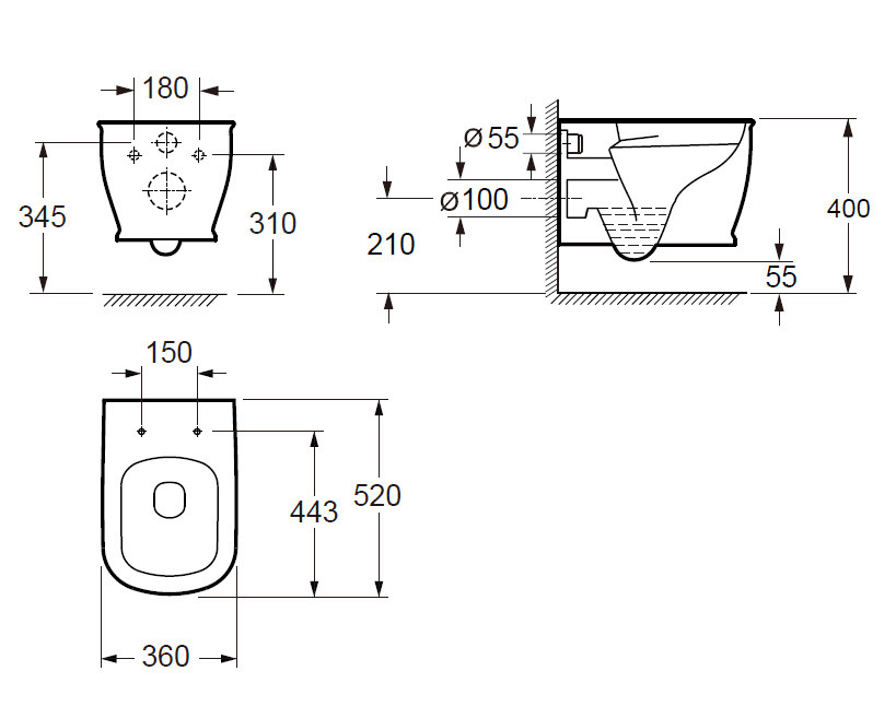 Унитаз 34,5х36х52см GR-P3013, Grossman