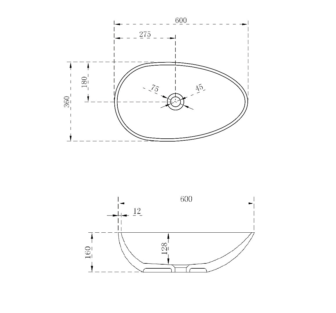 Раковина из искусственного камня 60х35х16см NT404, NT Bathroom