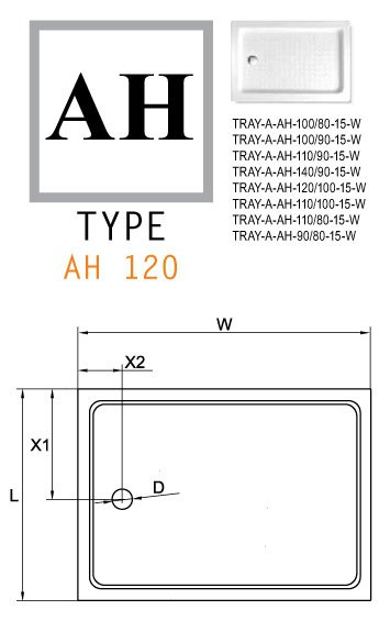 Душевой поддон 110х100х15см TRAY-A-AH-110/100-15-W, Cezares
