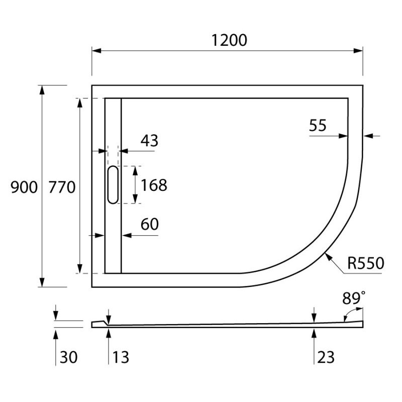 Поддон из искусственного мрамора 120х90х30см TRAY-AS-RH-120/90-550-30-W-L	, Cezares