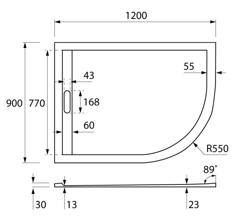 Поддон из искусственного мрамора 120х90х30см TRAY-AS-RH-120/90-550-30-W-L	, Cezares