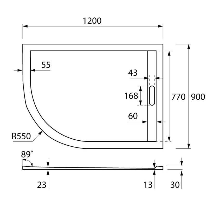 Поддон из искусственного мрамора 120х90х30см TRAY-AS-RH-120/90-550-30-W-R, Cezares