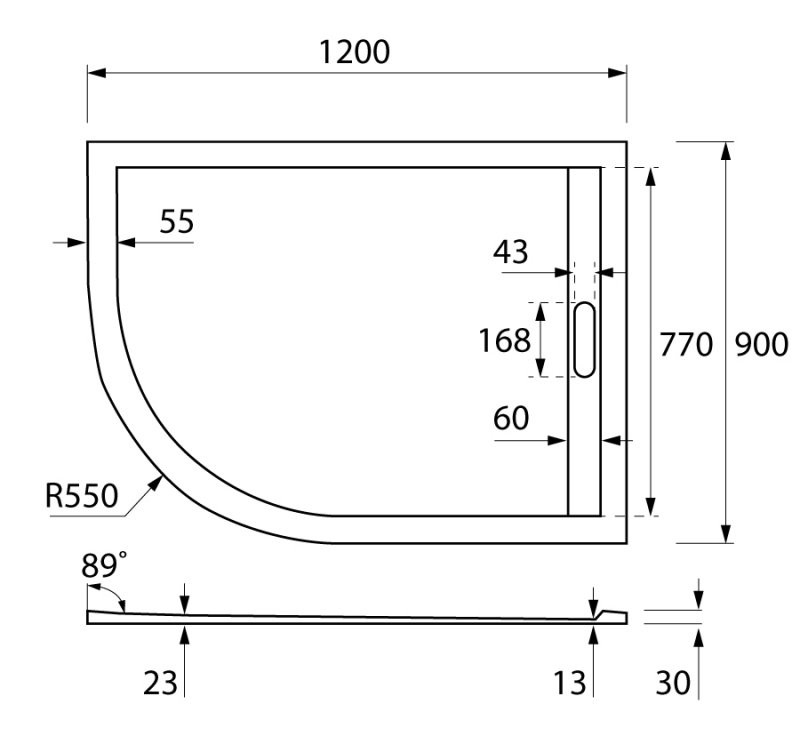 Поддон из искусственного мрамора 120х90х30см TRAY-AS-RH-120/90-550-30-W-R, Cezares