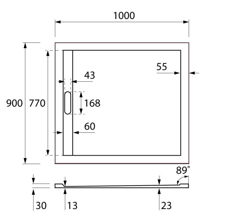 Поддон из искусственного мрамора 100х90х30см TRAY-AS-AH-100/90-30-W, Cezares