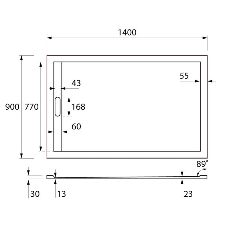 Поддон из искусственного мрамора 140х90х30см TRAY-AS-AH-140/90-30-W, Cezares