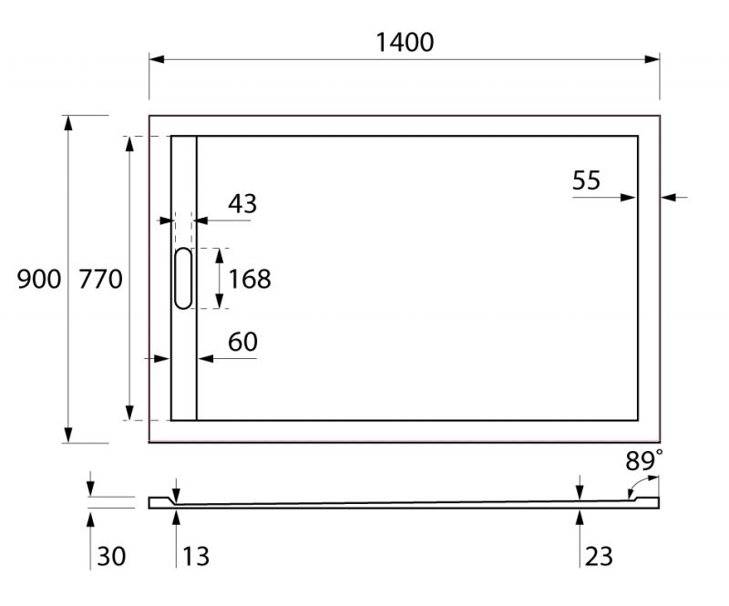 Поддон из искусственного мрамора 140х90х30см TRAY-AS-AH-140/90-30-W, Cezares