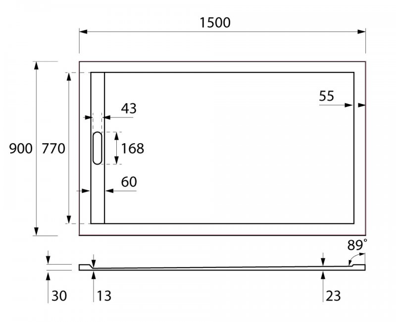 Поддон из искусственного мрамора 150х90х30см TRAY-AS-AH-150/90-30-W, Cezares