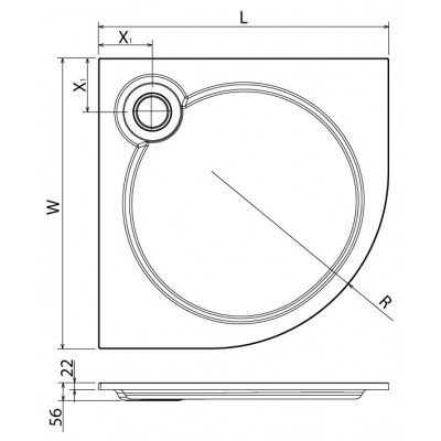 Душевой поддон из искусственного мрамора 90х90х5,6см TRAY-S-R-90-550-56-W, Cezares