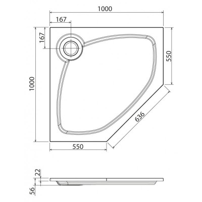 Душевой поддон из искусственного мрамора 100х100х5,6 TRAY-S-P-100-56-W, Cezares