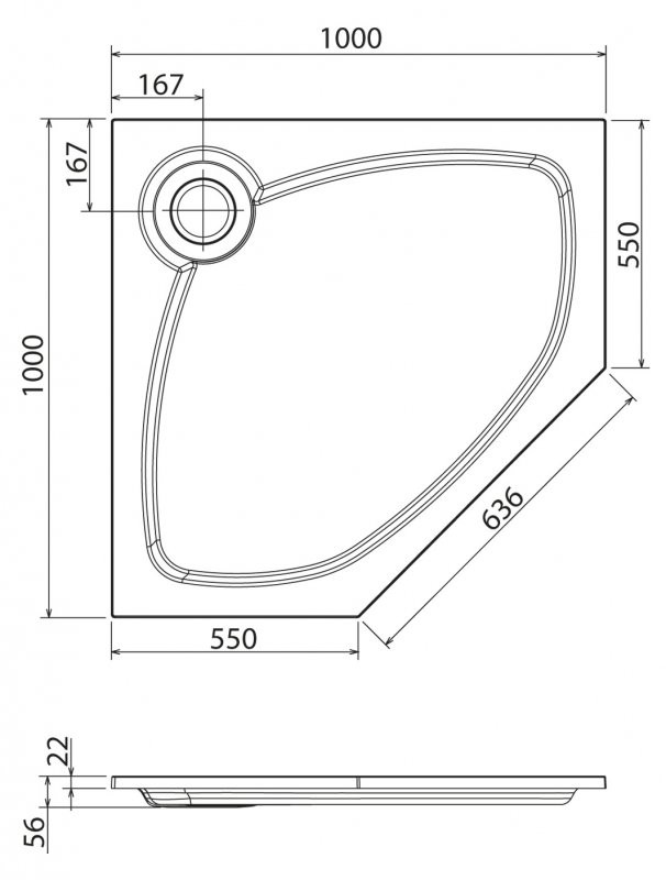 Душевой поддон из искусственного мрамора 100х100х5,6 TRAY-S-P-100-56-W, Cezares