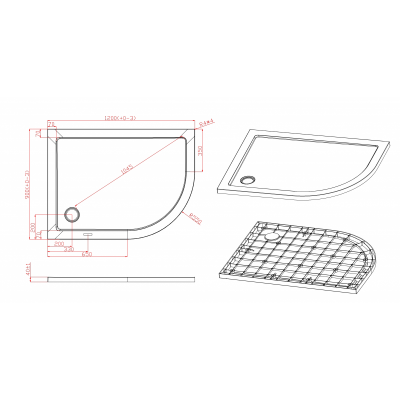 Душевой поддон из стеклокомпозита 120х90х3,5 TRAY-M-RH-120/90-550-35-W-L, Cezares
