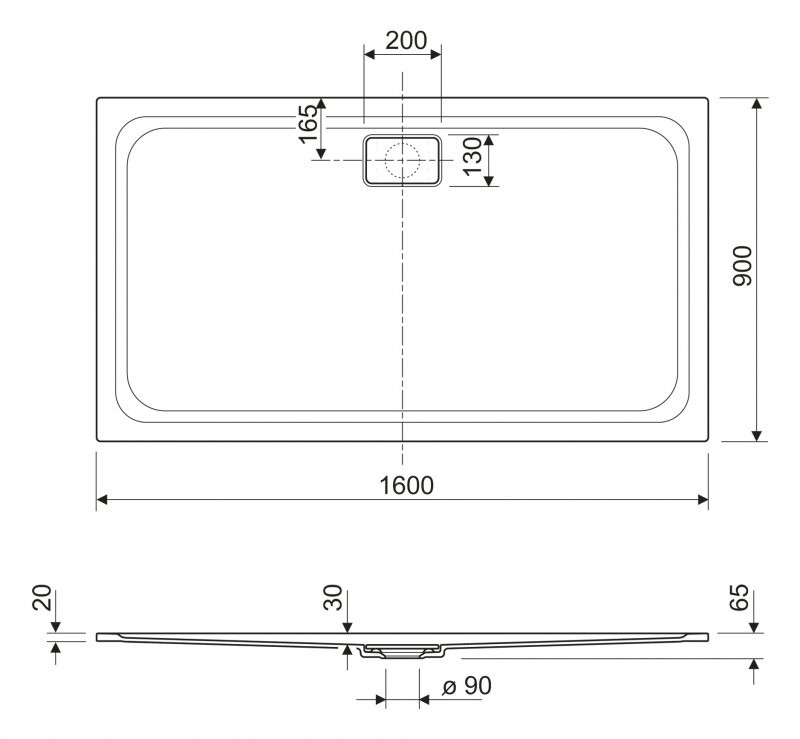 Душевой поддон из литьевого мрамора 160х90х2,5 TRAY-TITAN-AH-160/90-25-W, Cezares