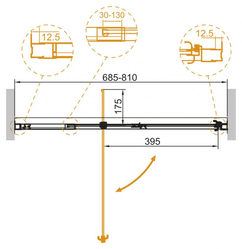 Душевая дверь в нишу 70-80x195см VARIANTE-B-1-70/80-C-Cr, Cezares
