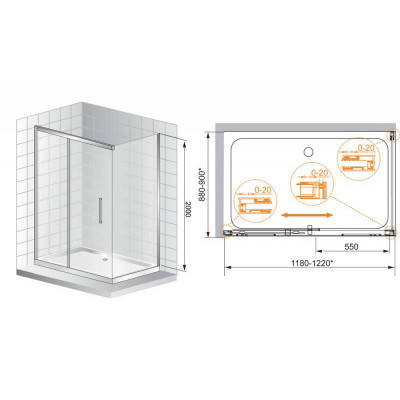 Душевой уголок 120х80x200см PREMIER-SOFT-W-AH-1-120/80-C-Cr-IV, Cezares