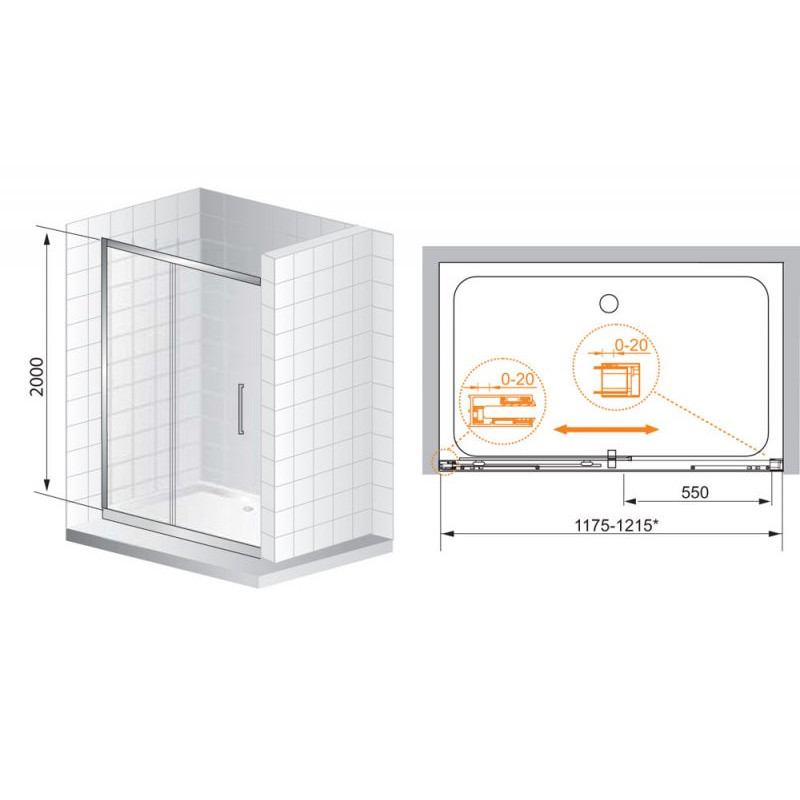 Душевая дверь 150x200см PREMIER-SOFT-W-BF-1-150-C-Cr-IV, Cezares