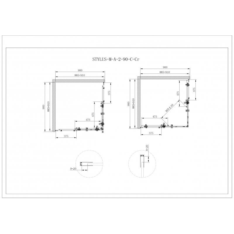 Душевой уголок 90х90x195см STYLUS-O-M-A-2-90-C-Cr, Cezares