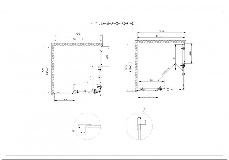 Душевой уголок 90х90x195см STYLUS-O-M-A-2-90-C-Cr, Cezares