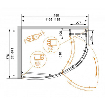 Душевой уголок 120х90х195мм, ELENA-W-RH-1-120/90-C-Cr-R, Cezares