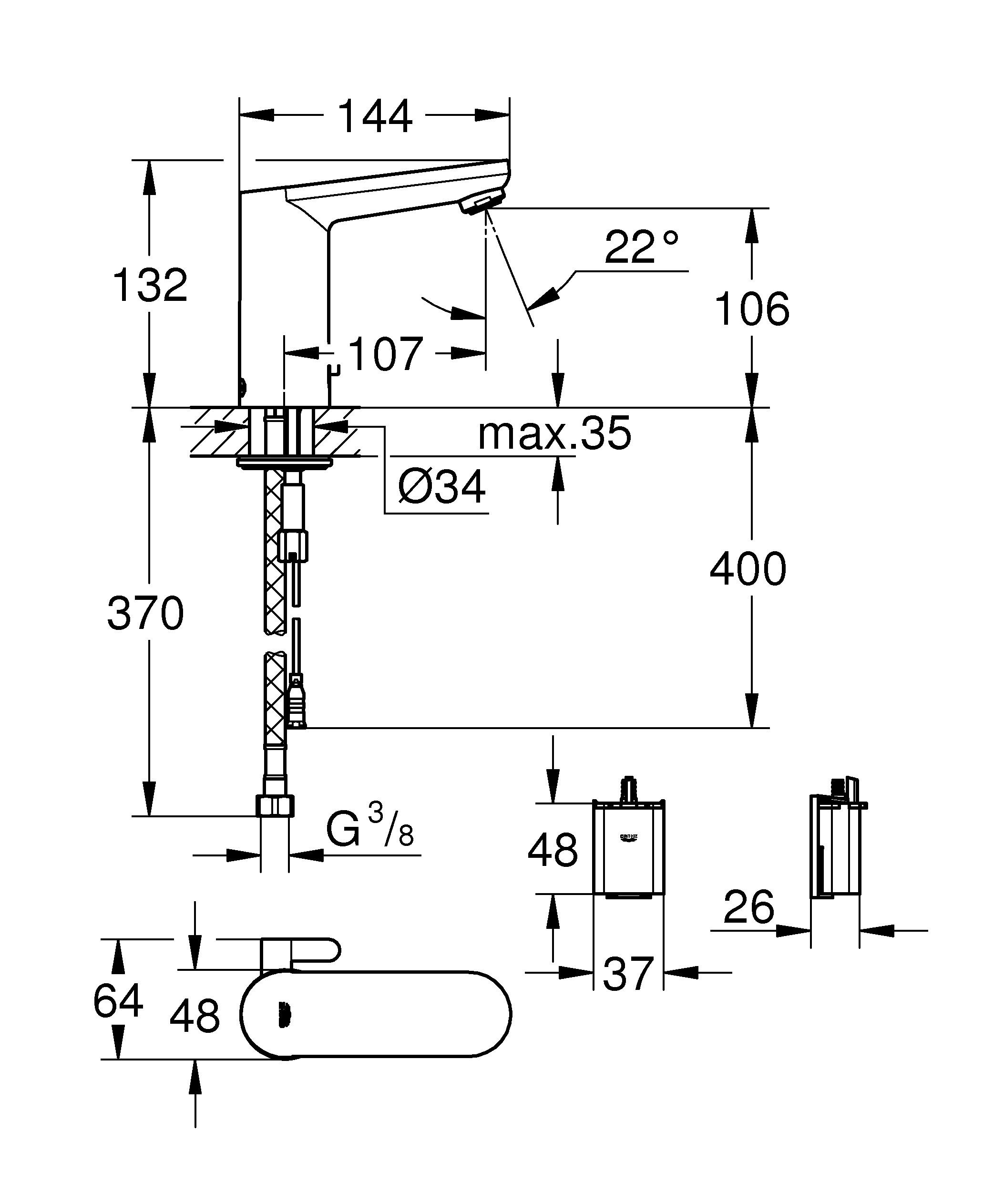 Инфракрасный смеситель для раковины Eurosmart Cosmopolitan E,  GROHE 36327001