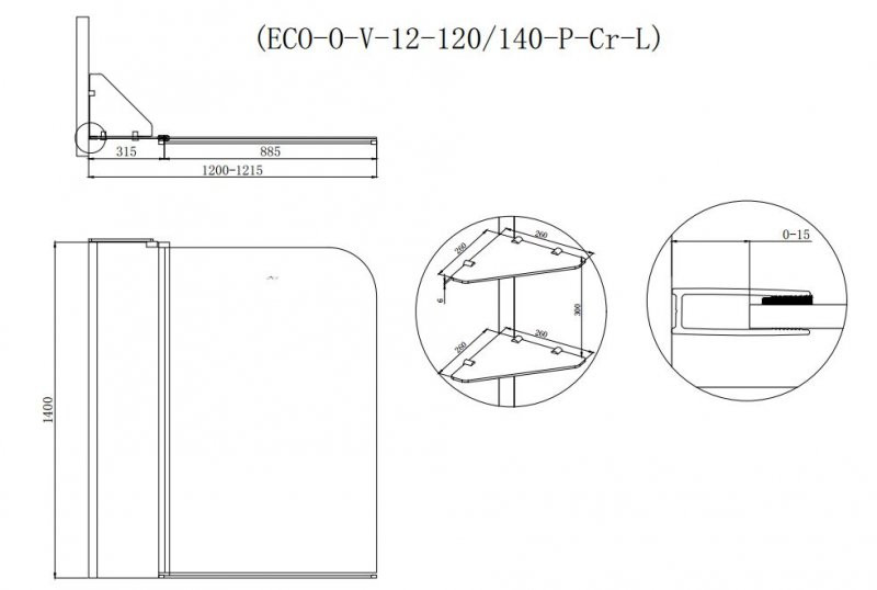 Шторка на ванну 120х140мм, ECO-O-V-12-120/140-C-Cr, Cezares