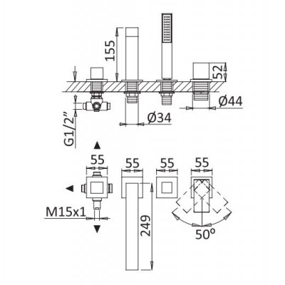 Смеситель на борт ванны, PORTA-BVDM4-BIO, Cezares
